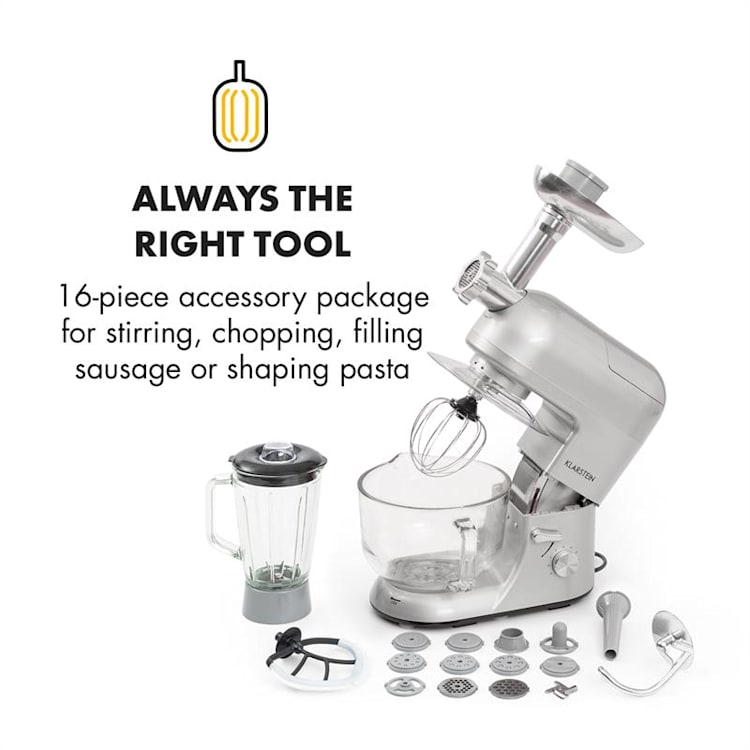 Lucia Argentea 2G Robot multifonction mixeur hachoir 1300W -argent Argent