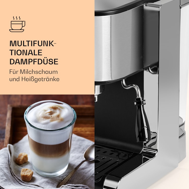 Passionata 15 Espressomaschine 15 bar 6 Tassen 1,25 Liter Milchschaum 15 bar | Silber