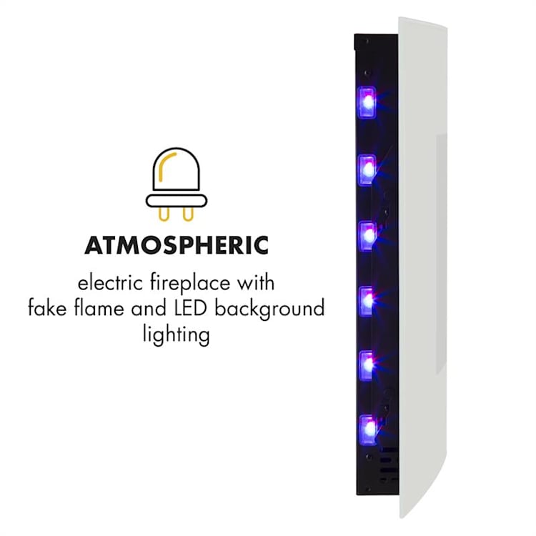 Lausanne - Camino elettrico, 1000 o 2000 watt, retroilluminazione in 7 colori diversi, di vetro Bianco