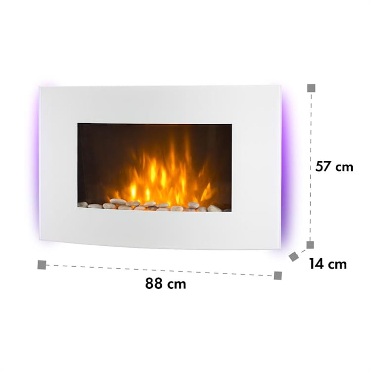 Lausanne - Camino elettrico, 1000 o 2000 watt, retroilluminazione in 7 colori diversi, di vetro Bianco