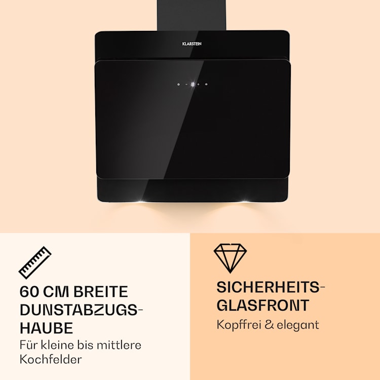 Aurica 60 Dunstabzugshaube 60cm 600 m³/h LED Touch Glas 60 cm | Ohne Ersatz-Filter | Schwarz