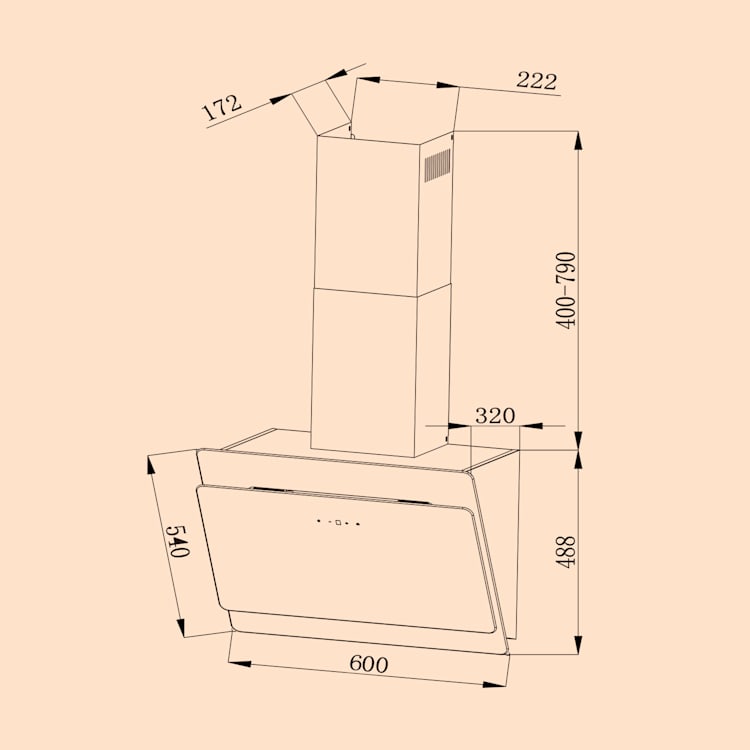 Aurica 60 Dunstabzugshaube 60cm 600 m³/h LED Touch Glas 60 cm | Ohne Ersatz-Filter | Schwarz