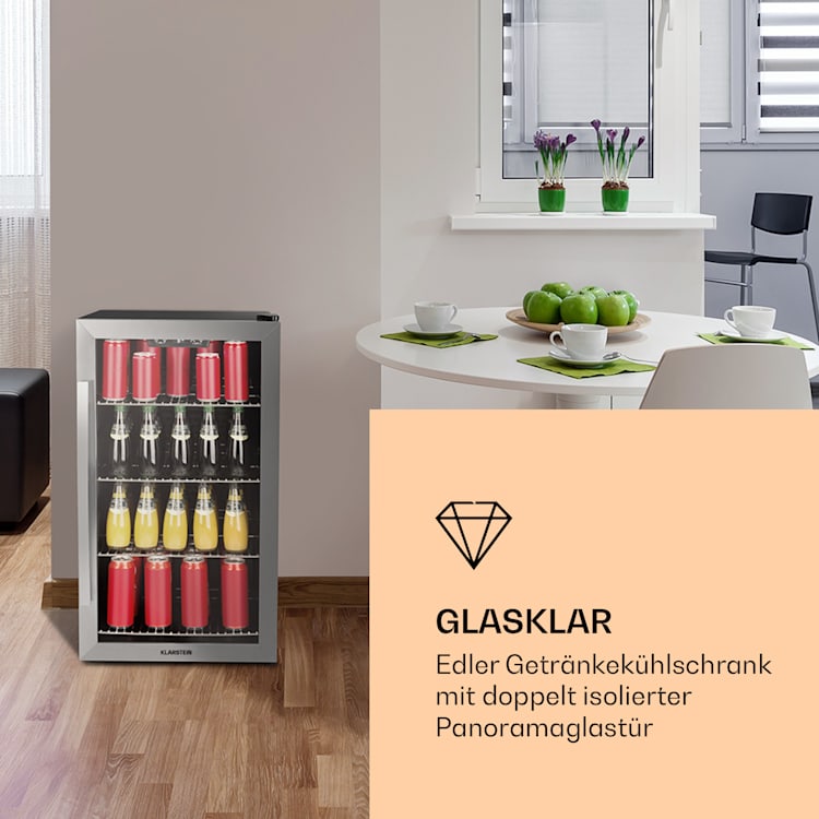 Beersafe 4XL Kühlschrank 124 Liter 4 Böden Panoramaglastür Edelstahl 124 Ltr | Edelstahl