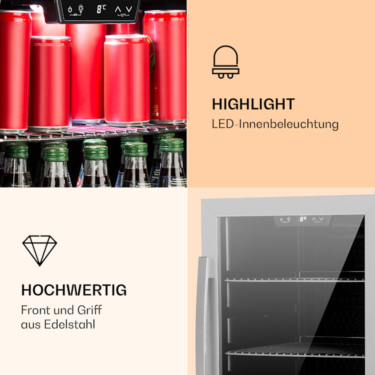 Beersafe 4XL Kühlschrank 124 Liter 4 Böden Panoramaglastür Edelstahl 124 Ltr | Edelstahl