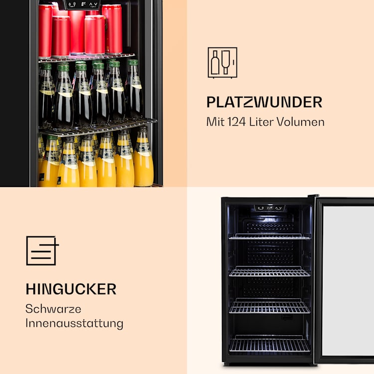 Beersafe 4XL Kühlschrank 124 Liter 4 Böden Panoramaglastür Edelstahl 124 Ltr | Edelstahl