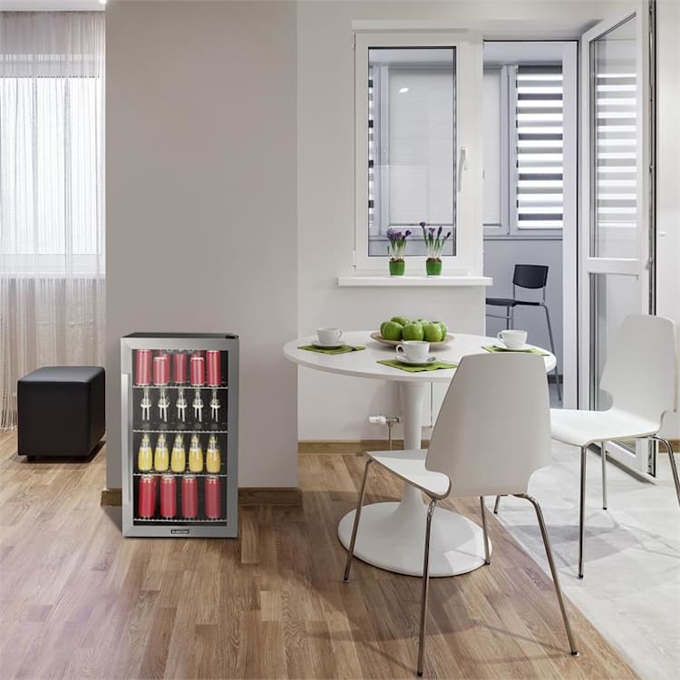 Beersafe 4XL Frigorífico 124 litros 4 prateleiras Porta de vidro panorâmica Aço inoxidável Prateado | 124 L