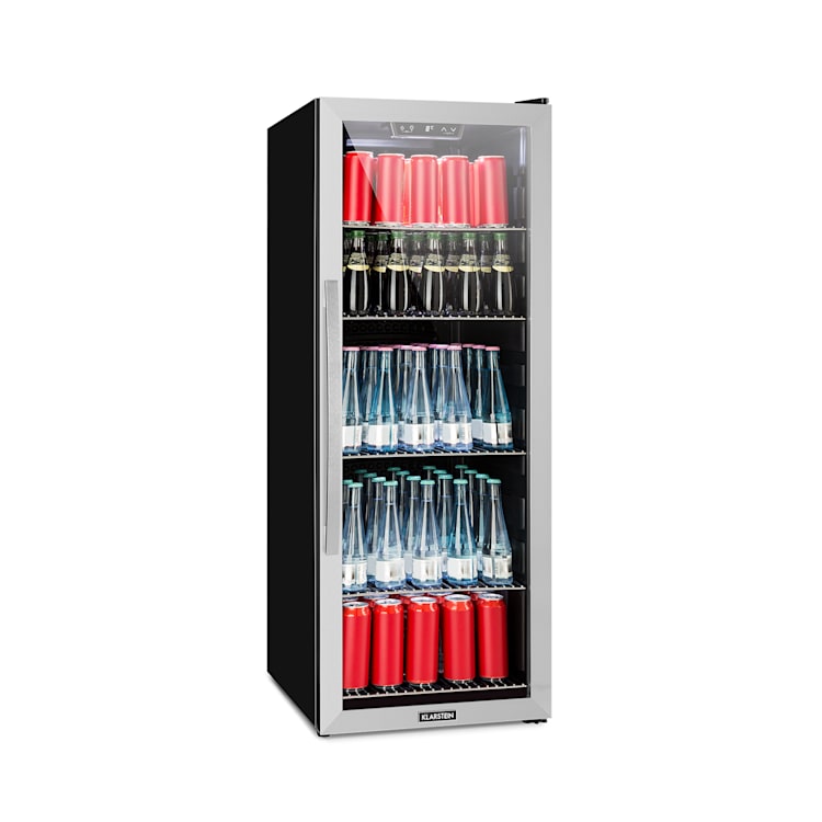 Beersafe 6XL Kühlschrank 201 Liter 5 Böden Panoramaglastür Edelstahl Silber | 201 Ltr