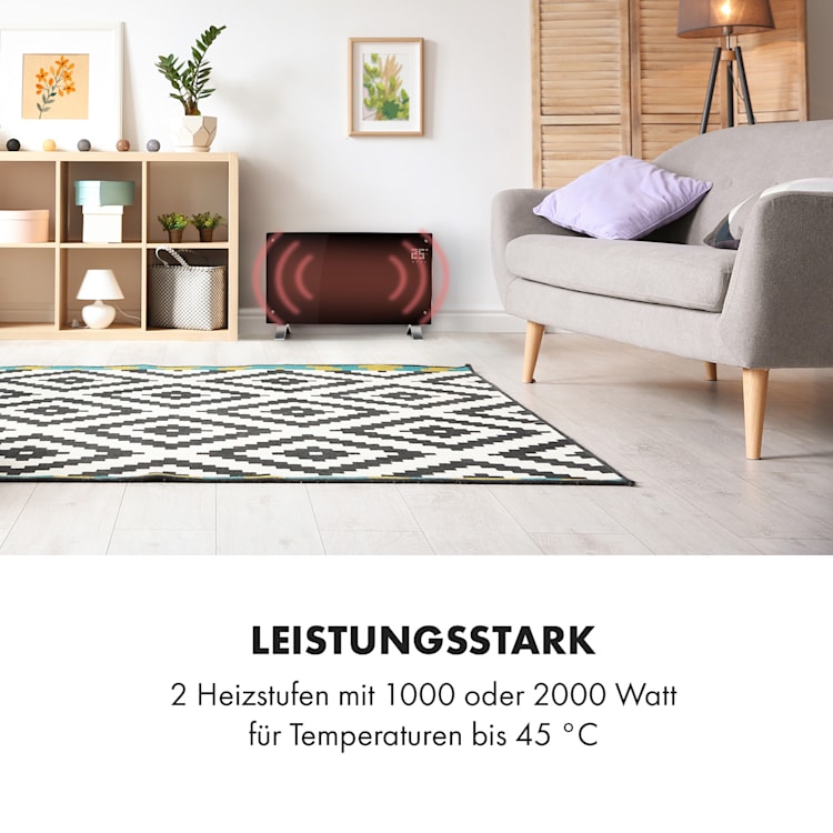 Bornholm Curved Konvektions-Heizgerät Thermostat Timer 2000W Standgerät Wandhalterung schwarz Schwarz