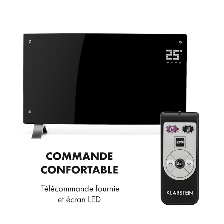 Bornholm Curved convectie verwarming thermostaat timer 2000W zwart Zwart