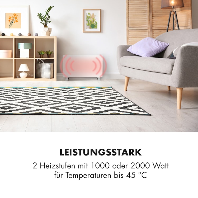Bornholm Curved Konvektions-Heizgerät Thermostat Timer Standgerät Wandinstallation 2000W Weiß