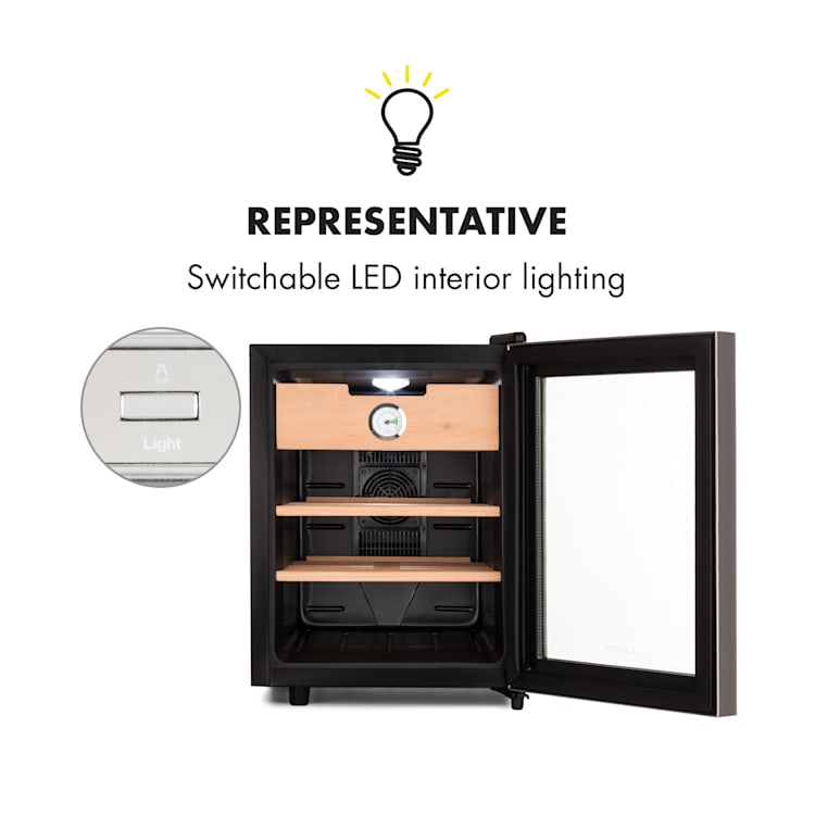El Presidente 33, humidor, 50 W, dotykový, bukové drevo, 33 l, LED, čierny/strieborný Strieborná | 33 litrov