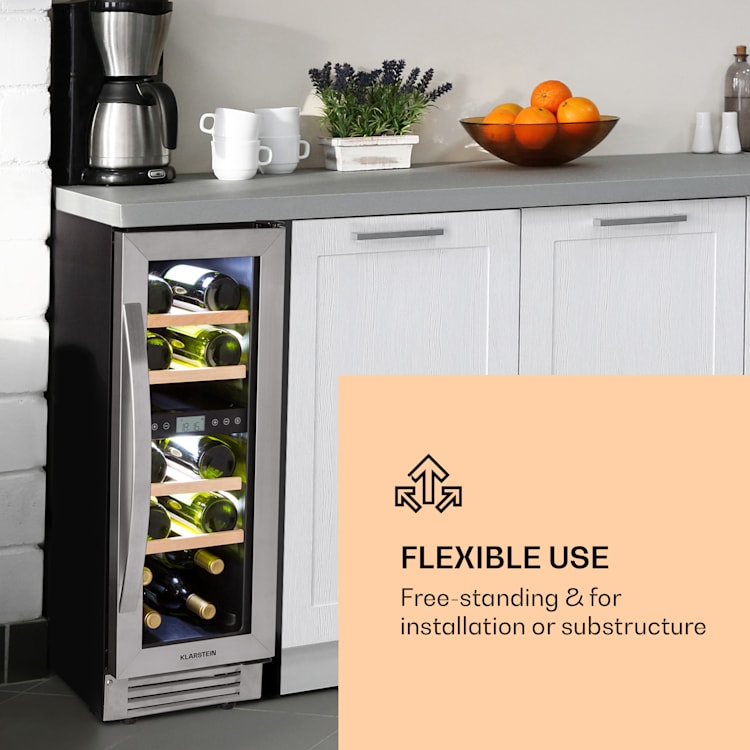 Vinovilla 17 Built-In Duo Two-Zone Wine Fridge 53l 17 Bottles 3-Colour Glass Door Silver