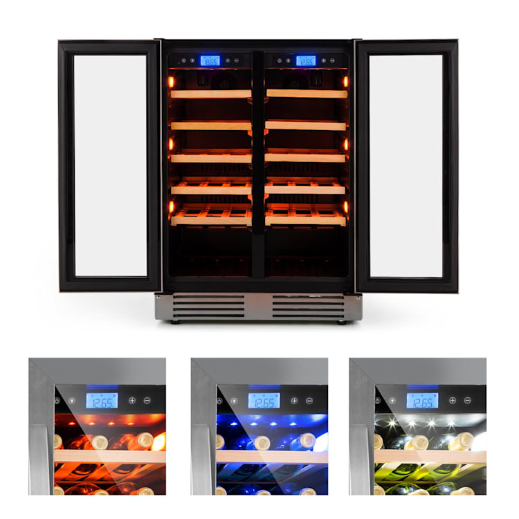 Vinovilla 42 Twin Built-In Duo Zweizonen-Weinkühlschrank 126l 42 Fl. 3-Farben Glas 42 Ltr | 2 Kühlzonen