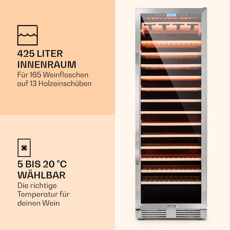Vinovilla Grande 165 Built-in Uno Weinkühlschrank 425l 165Fl. 3-Farben Glastür 425 Ltr | 1 Kühlzone