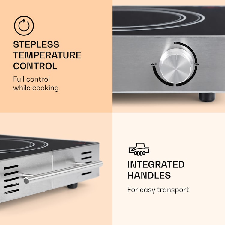 VariCook Duo Hotplate 3000W Stainless Steel Housing Carrying Handles Silver