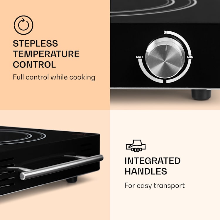 VariCook Duo Hotplate 3000W Stainless Steel Housing Carrying Handles Black