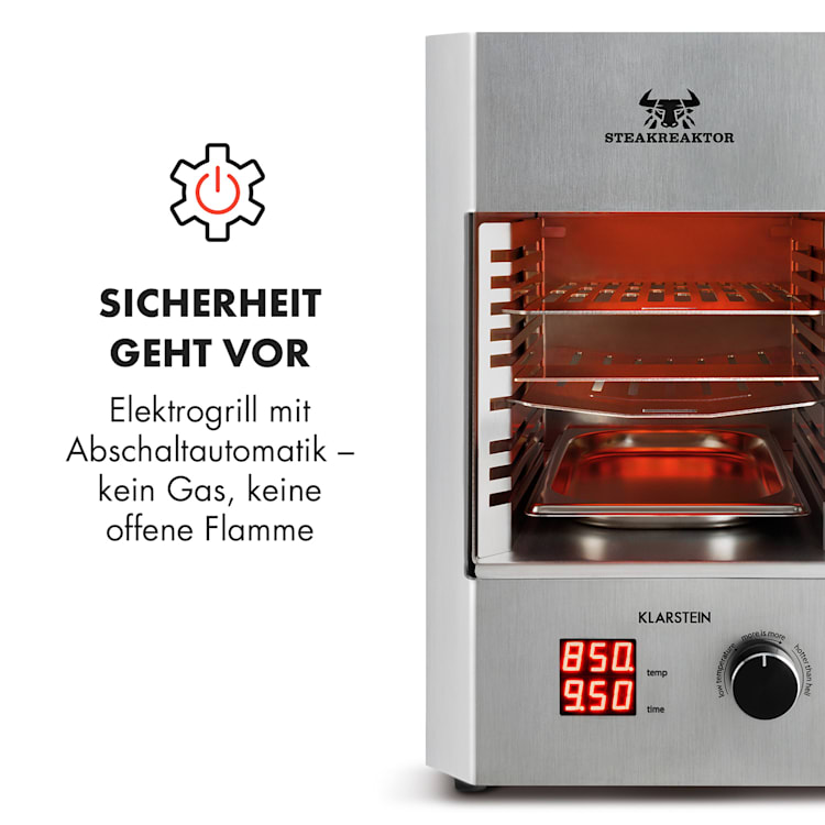 Steakreaktor 2.0 - Edelstahl Edition - Indoor Grillgerät Hochtemperaturgrill 1600W 850°C Made in Germany Silber