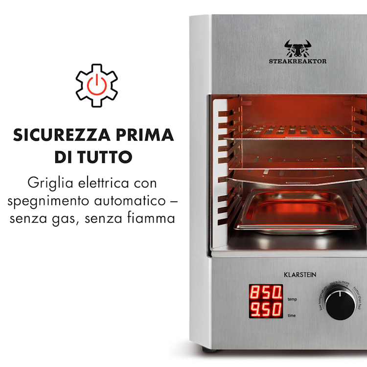 Steakreaktor 2.0 - Edizione Acciaio Inox - Griglia Indoor 1600W 850°C Made in Germany Argento