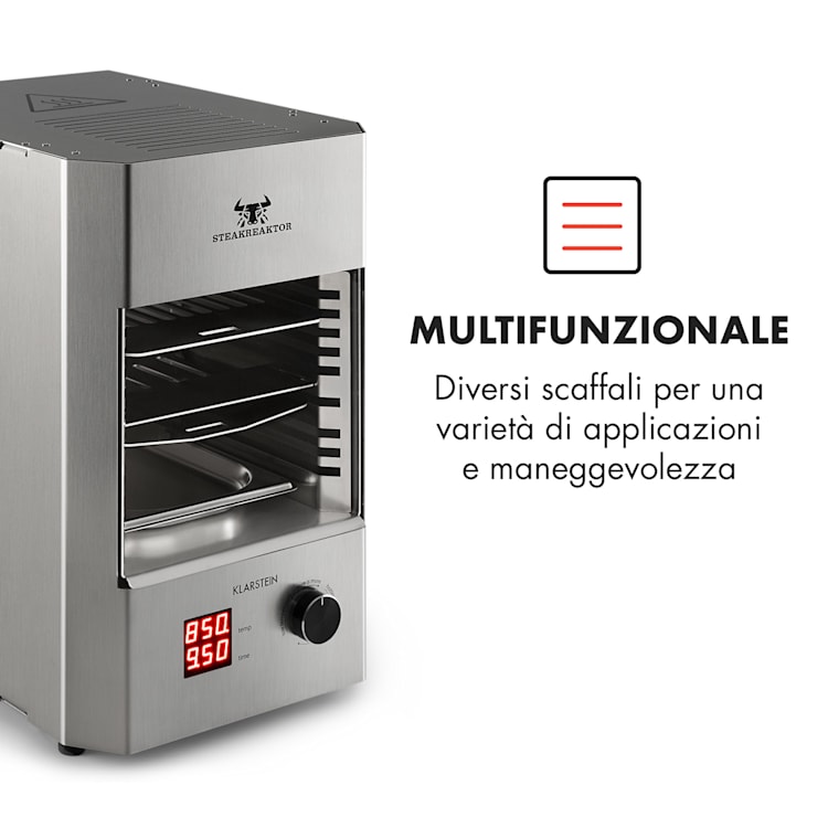 Steakreaktor 2.0 - Edizione Acciaio Inox - Griglia Indoor 1600W 850°C Made in Germany Argento