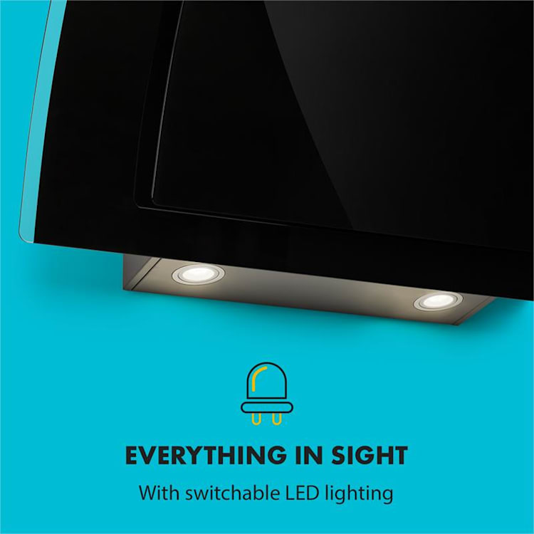 Sabia 90, digestor, 90 cm, 600 m³/h, LED, 3 úrovne výkonu, čierny Čierna