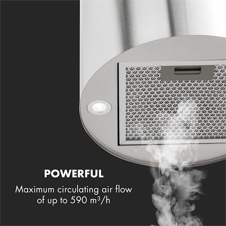 Barett Inselabzugshaube Ø35cm Umluft 558 m³/h LED Aktivkohlefilter Silber
