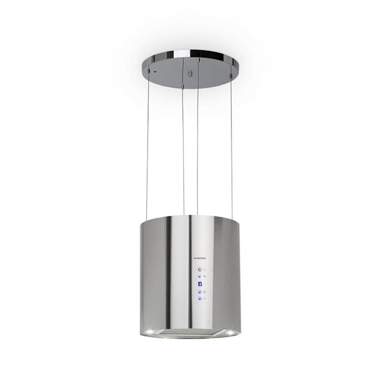 Barett Inselabzugshaube Ø35cm Umluft 558 m³/h LED Aktivkohlefilter Silber