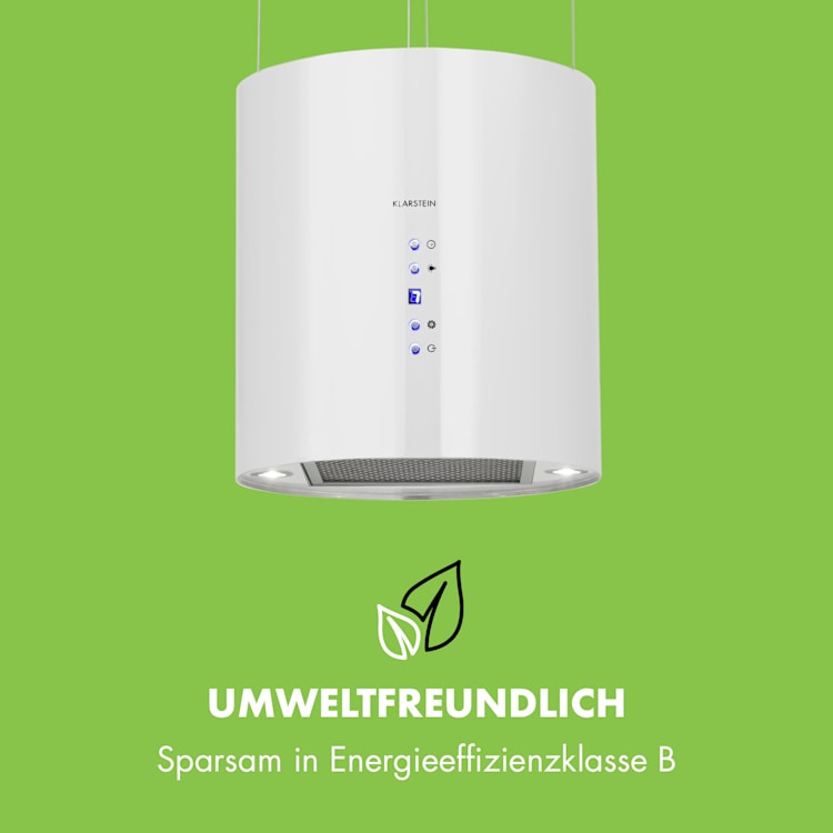Barett Inselabzugshaube Ø35cm Umluft 558 m³/h LED Aktivkohlefilter Weiß