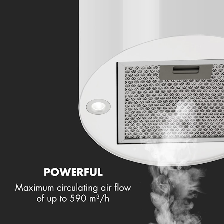 Hotte aspirante îlot Barett Ø35cm recirculation 558 m³/h LED filtre à charbon actif Blanc