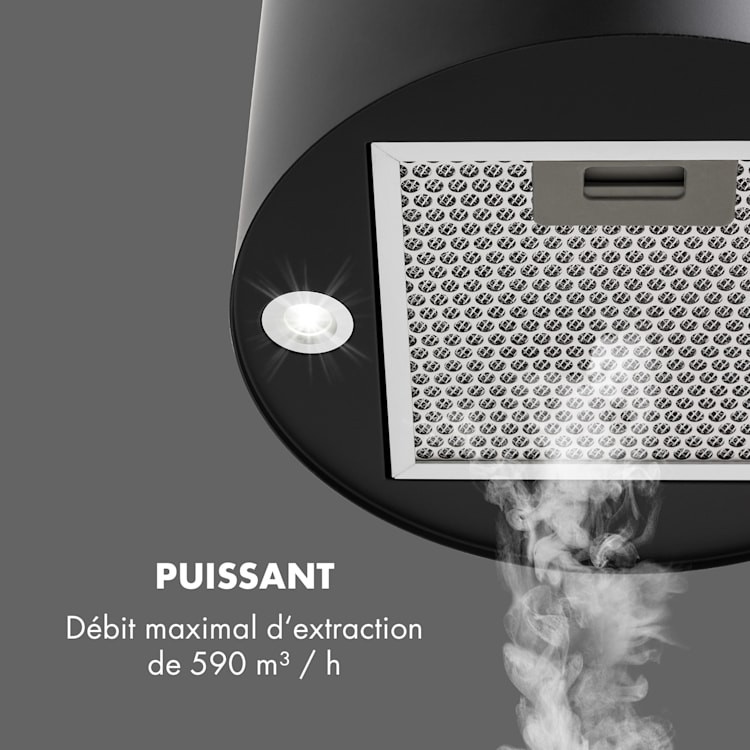 Hotte aspiranteîlot Barett Ø35cm recirculation 558 m³/h LED filtre à charbon actif Noir