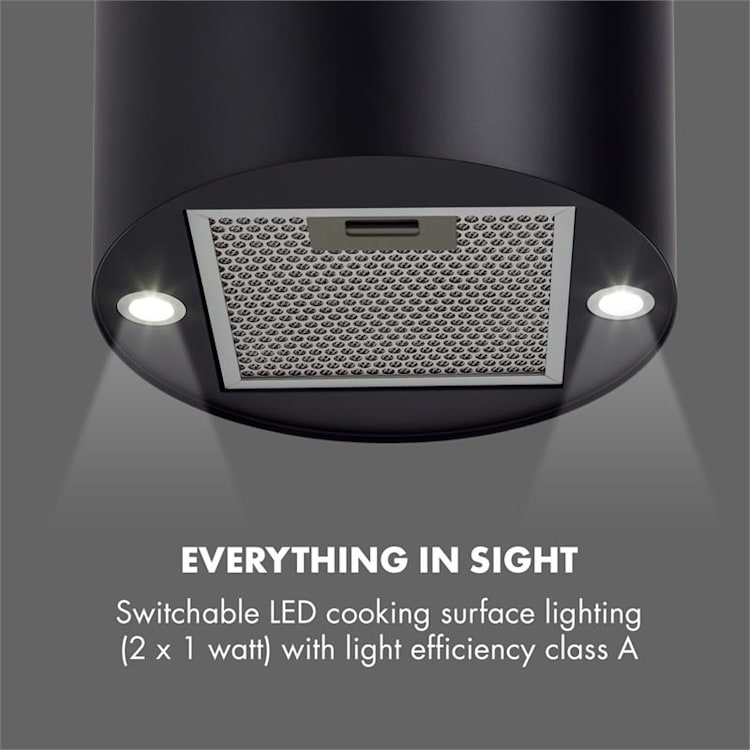 Barett island hood Ø35cm recirculation 558 m³/h LED activated charcoal filter Black