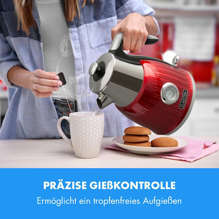 Cancan Wasserkocher 1,6L 1800-2150W Retro-Design 360° Gerätebasis rot Rot
