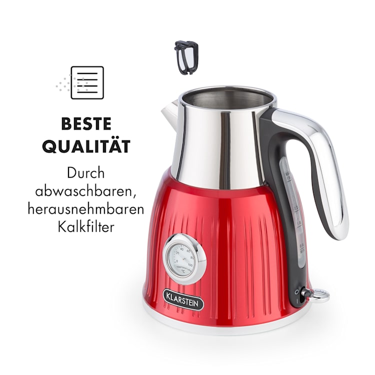Cancan Wasserkocher 1,6L 1800-2150W Retro-Design 360° Gerätebasis rot Rot