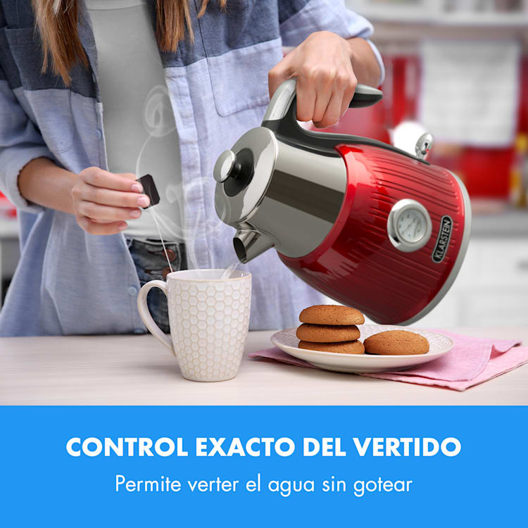 Cancan hervidor de agua 1,6L 1800-2150W diseño retro base de 360° rojo Rojo