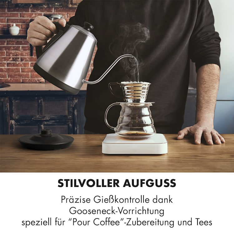 Garcon Wasserkocher 1L 2000W Warmhaltefunktion Schwanenhals Edelstahl