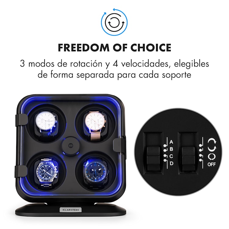 Clover Watchwinder 4 Relojes 3 Rotaciones 4 Velocidades LED Negro