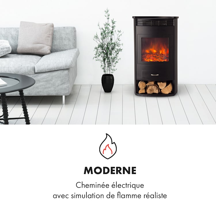 Bormio Cheminée électrique 950/1900W thermostat minuterie hebdomadaire Noir