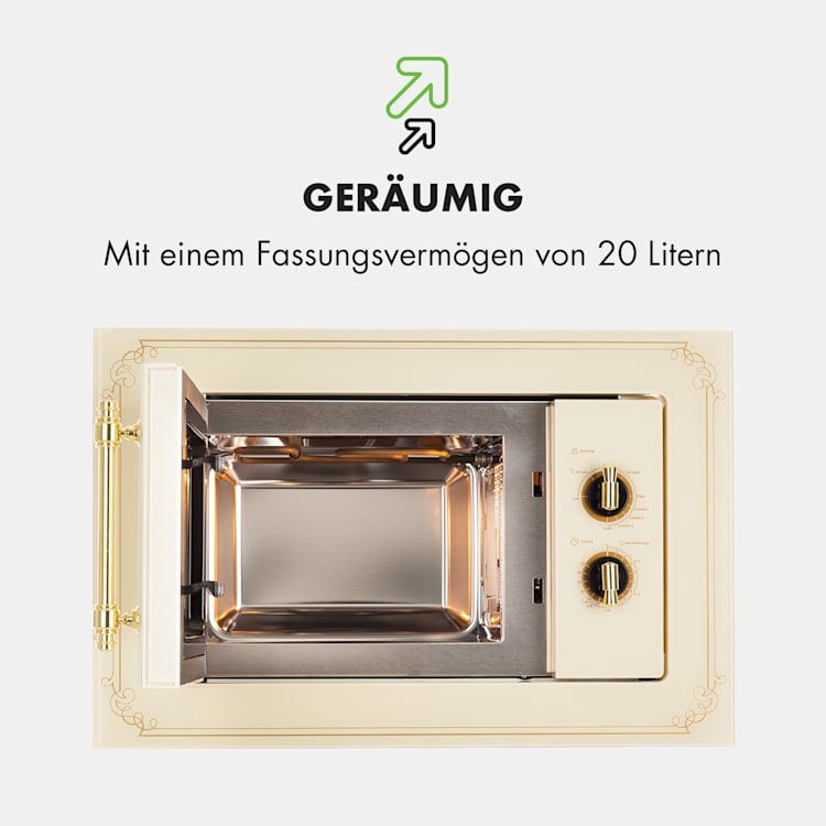 Victoria 20 Einbau-Mikrowelle, 20 l, 800 W, Grill: 1000 W, elfenbein Elfenbein