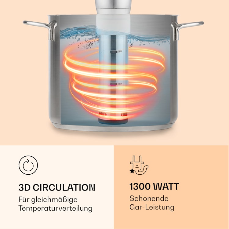 Quickstick Sous Vide Garer | Thermostat: 50-95 °C in 0,5 °C Schritten | Umwälzpumpe für 20 L | Edelstahl Silber