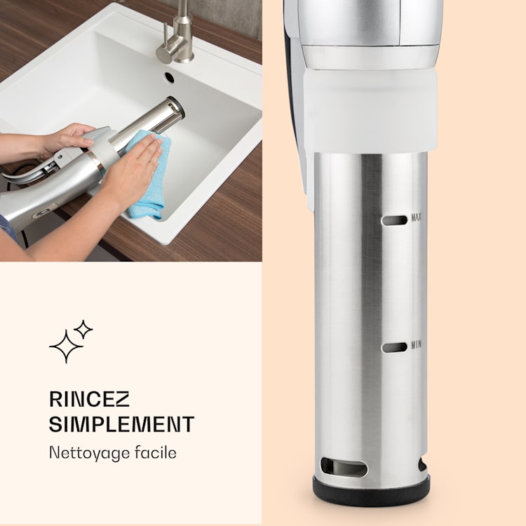 Cuiseur sous vide Quickstick | Thermostat : 50-95 °C par intervalles de 0,5 °C | Pompe de circulation pour 20 L | Acier inoxydable Argent