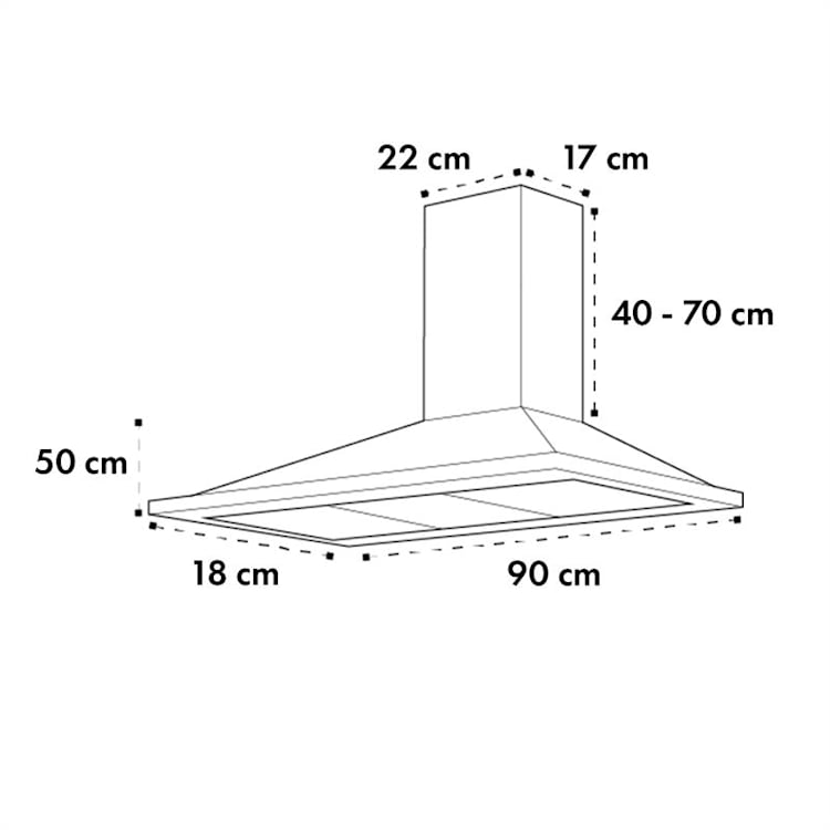 Galina 90 afzuigkap afvoer 90 cm 90cm 350m³/h rvs plexiglas