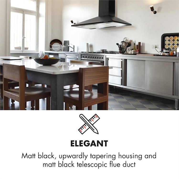 Zugspitze 90 Cooker Extractor Hood Wall Mounted 65W 330m³ / h LED Black