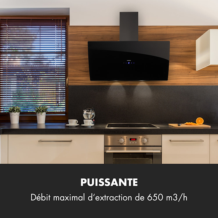 Annabelle 90 Hotte aspirante en verre 615 m3/h panneau tactile noir Noir | 90 cm
