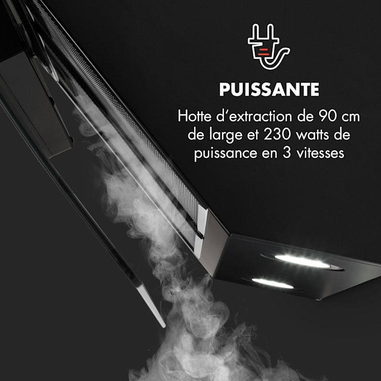 Annabelle 90 Hotte aspirante en verre 615 m3/h panneau tactile noir Noir | 90 cm