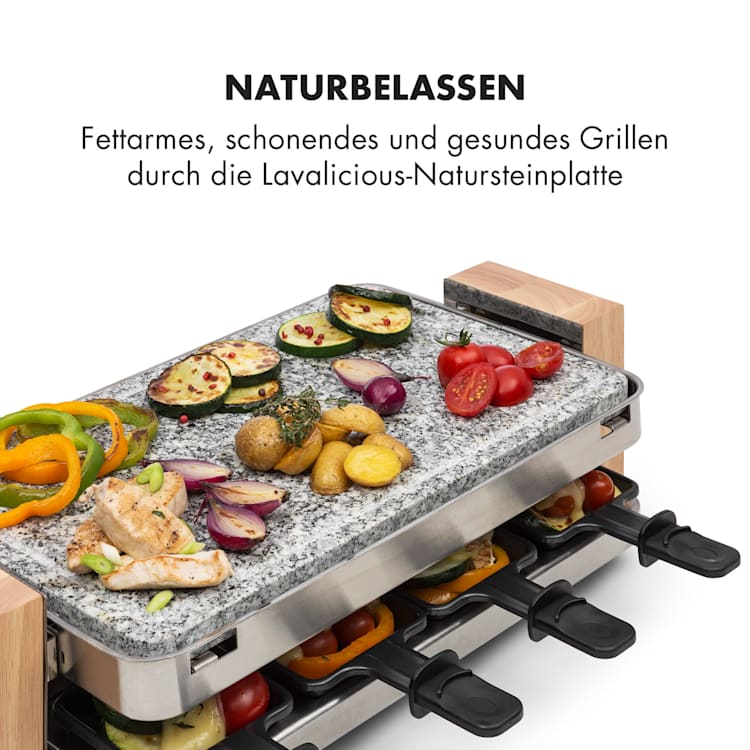 Prime-Rib Raclettegrill 8 Pers. 1500 W Natursteinplatte Edelstahl Holzfüße