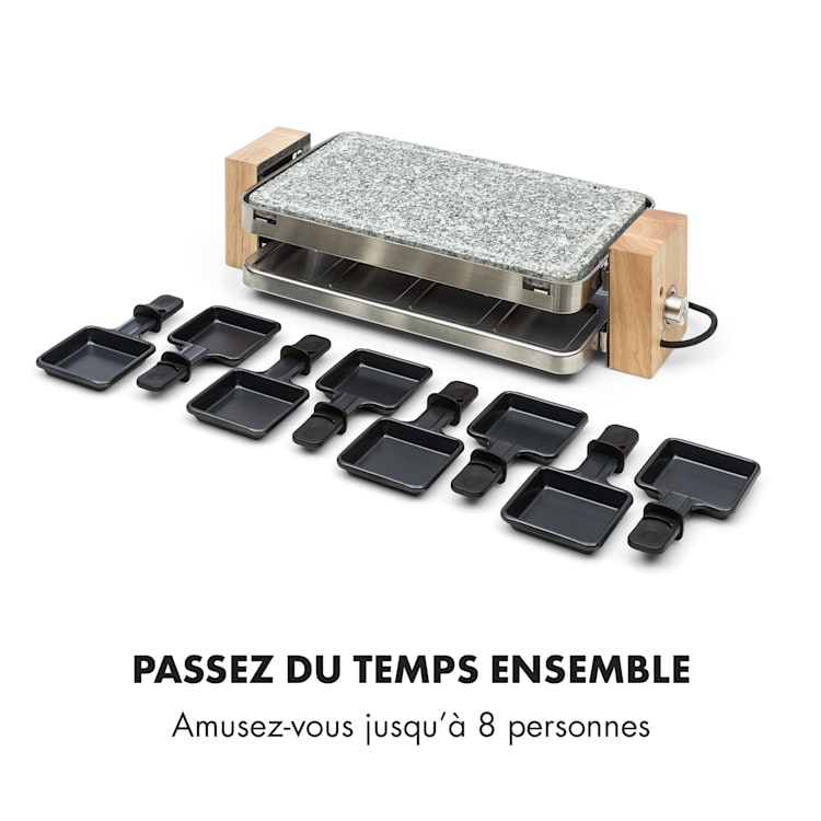 Prime-Rib Gril à raclette 8 pers. 1 500 W Plaque en pierre naturelle Acier inoxydable Pieds en bois