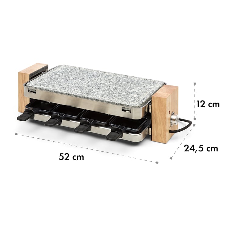 Prime-Rib Raclettegrill 8 Pers. 1500 W Natursteinplatte Edelstahl Holzfüße