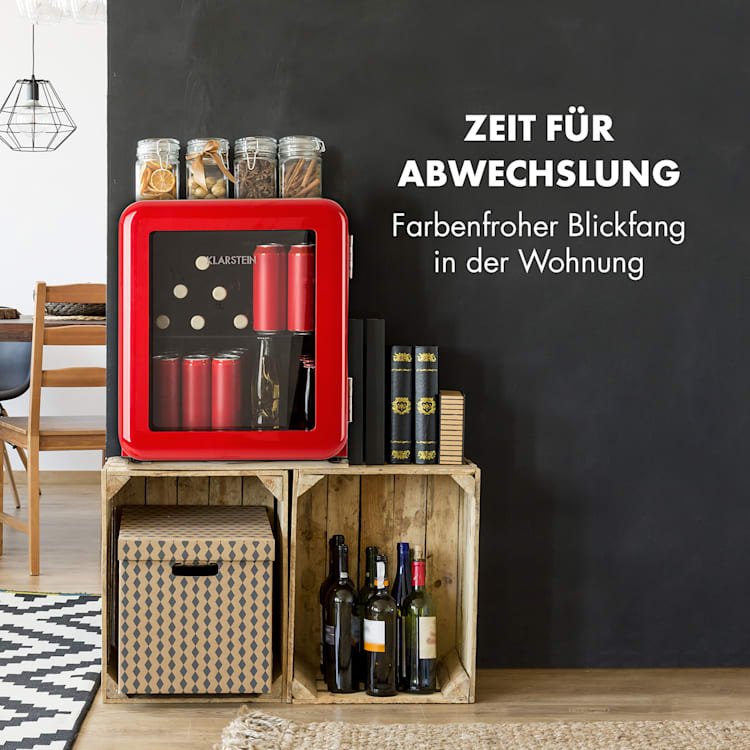 PopLife Getränkekühler Kühlschrank 0-10°C Retro-Design 48 Ltr | Rot