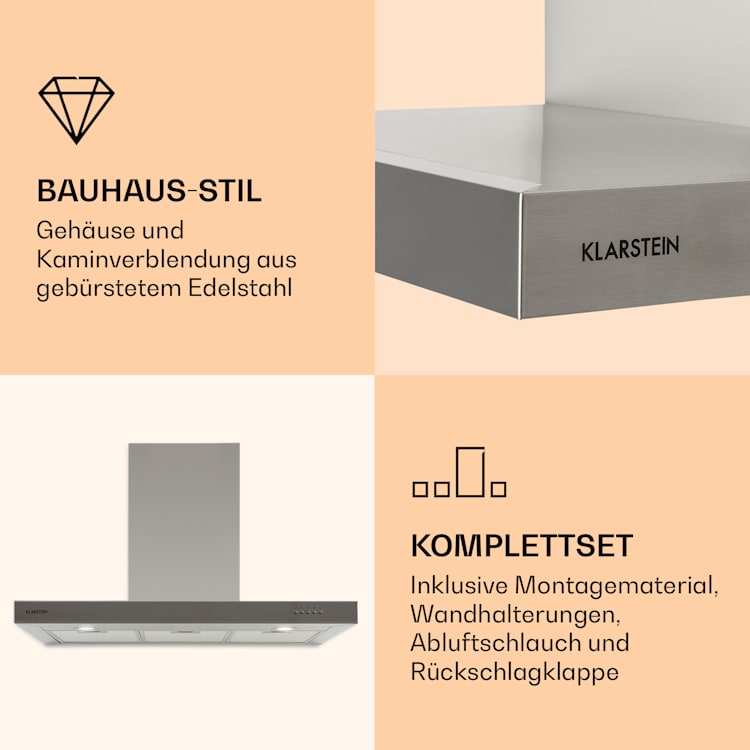 Zarah 90 Dunstabzugshaube 90cm Abluft: 600 m³/h LED Edelstahl