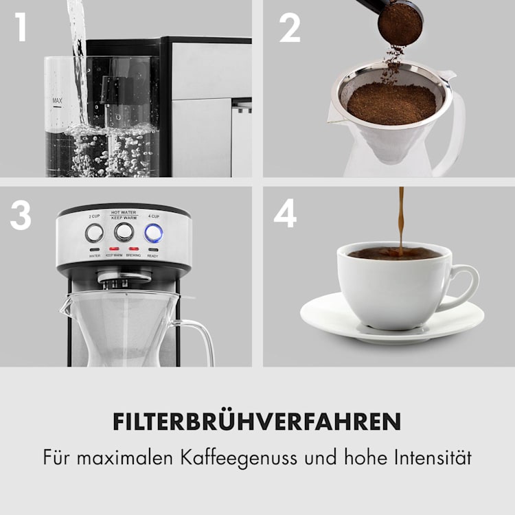 Perfect Brew Kaffeemaschine 1800W Glaskanne Edelstahl silber