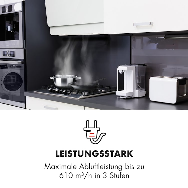 Klarstein Aurica 60 Dunstabzugshaube 60cm 600 m³/h LED Touch Glas weiß 60 cm | Ohne Ersatz-Filter | Weiß